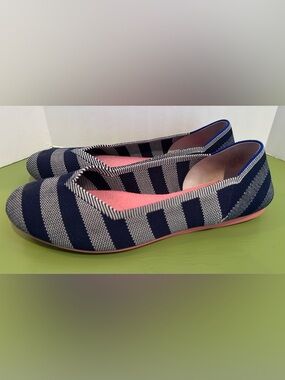 ROTHY’S women 9.5 The Flat Riviera Big Stripe Knit Round Toe Ballet Preppy Shoes